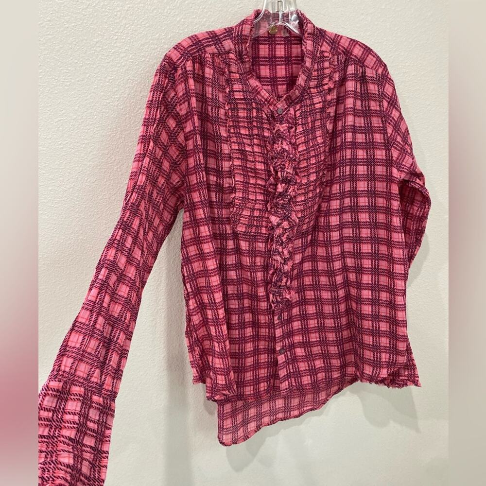 Free people, blouse‎ button down, fuchsia, pink size, small, long sleeve - Picture 2 of 9